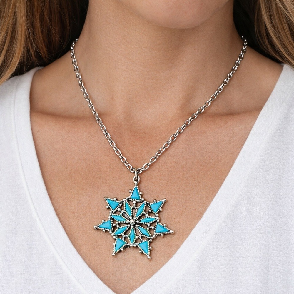 Turquoise Snowflake Pendant Necklace Southwest Bohemian Tribal Ethnic Festival‎